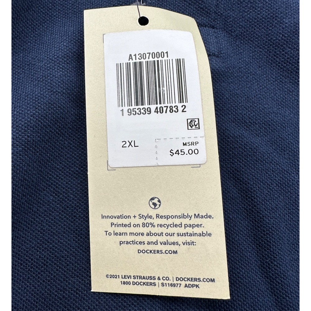 Dockers Short Sleeve Polo Shirt Navy Blue Cotton Slim Fit Mens 2XL Quick-Dry NWT - Picture 6 of 13